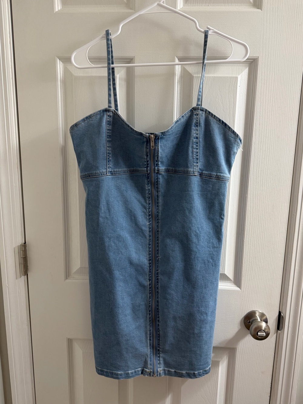 Boutique Light Wash Denim Zip-Front Mini Dress XL X Large